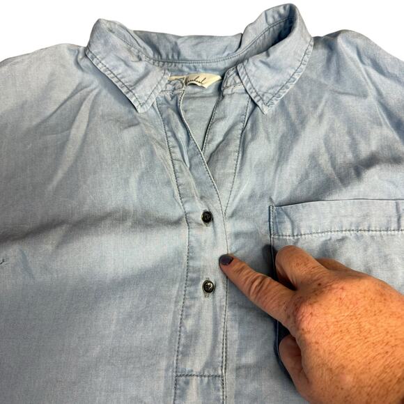 Caffe Marrakesh Women's Tencel Denim Midi Cap Sleeve Dress Tie Dye Hem - Large - Picture 3 of 10